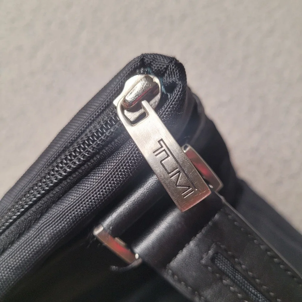 TUMI Bag Black Nylon Leather Trim Crossbody Messenger Travel Flat Unisex